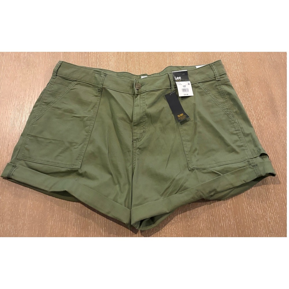Lee Heritage Workwear Olive Green Cargo Shorts Plus Size 24W‎ NWT 112352396